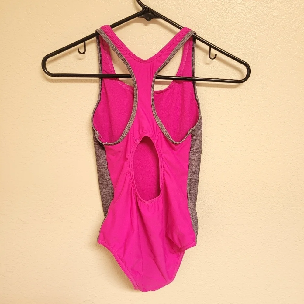 Girls Speedo One Piece Pink Grey and Teal